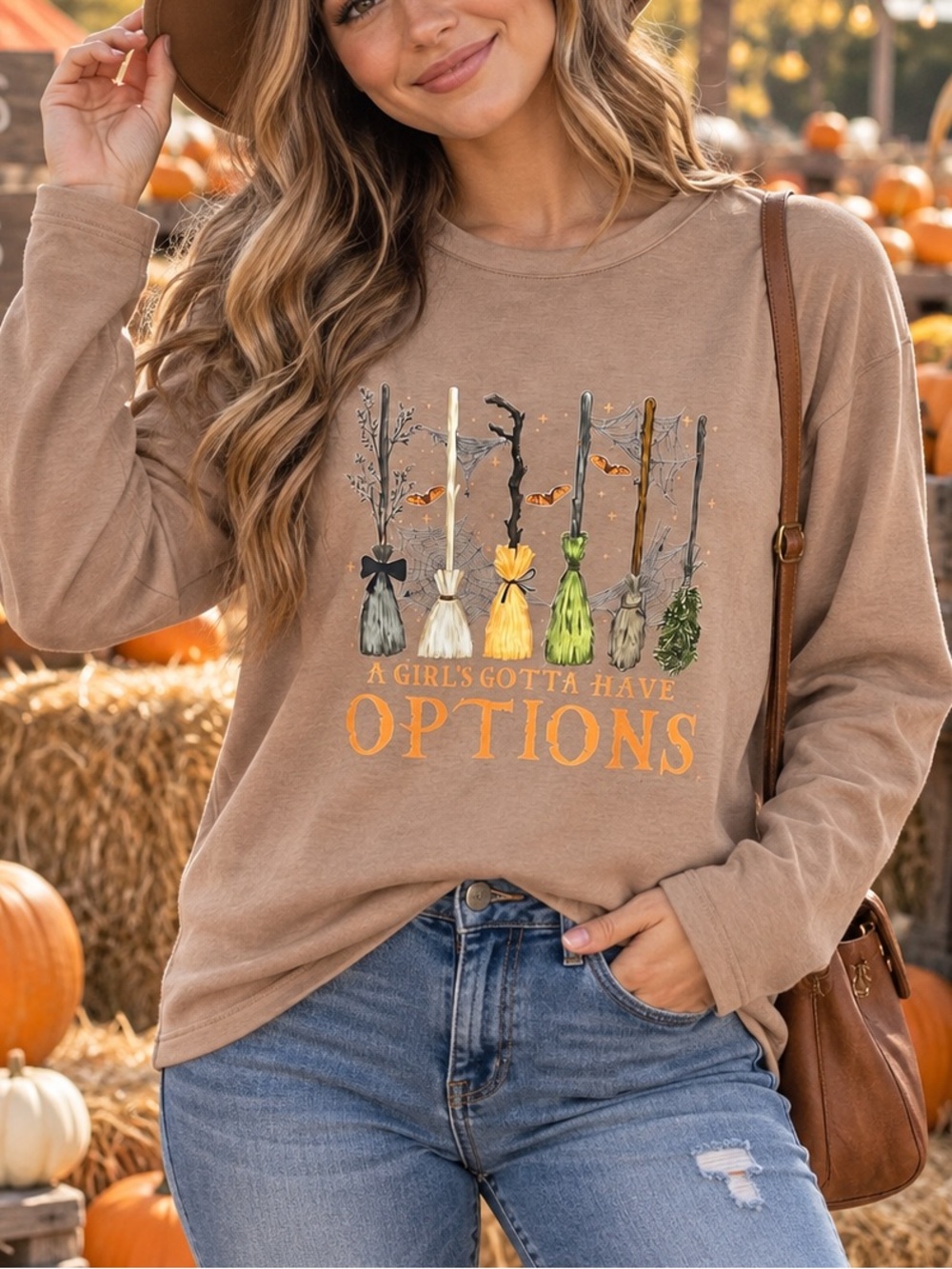 Trendy Queen Halloween Witch Broom Graphic Oversized Long Sleeve Top M NWT